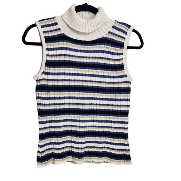 Vintage top Y2K 90s striped sleeveless turtle neck grunge Goblincore L - Picture 1 of 4